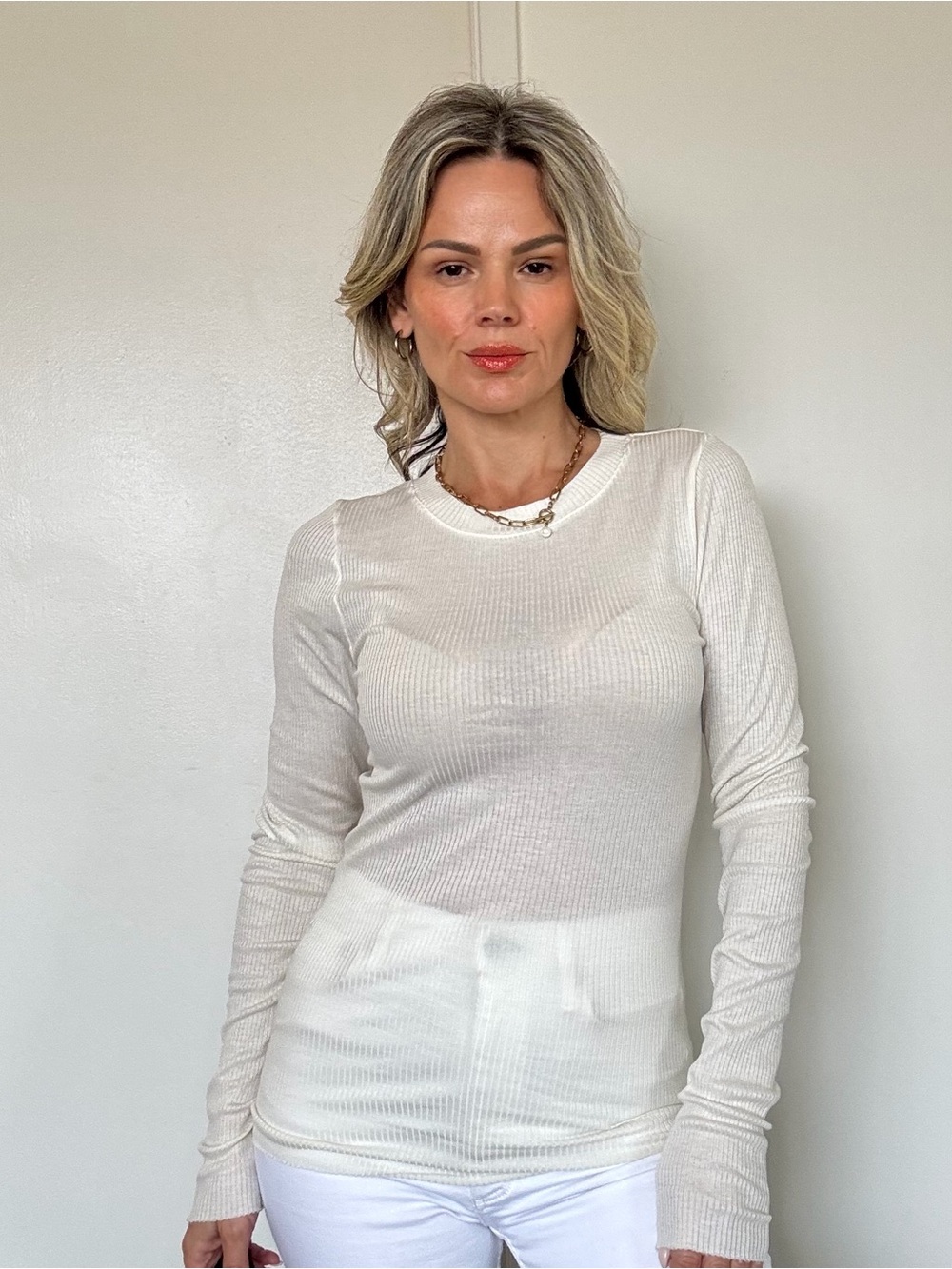 Enza Costa Silk Knit Long Sleeve Crew in White